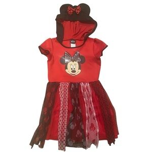 Disney Minnie Mouse Red and Black Costume with Hood Ears -L (10/12)